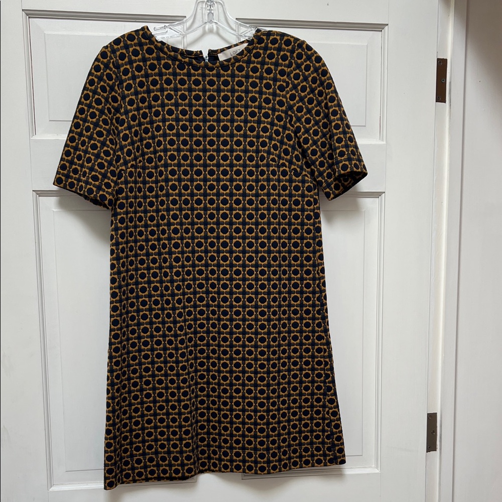 LOFT Black and Gold Geometric Mini Dress
